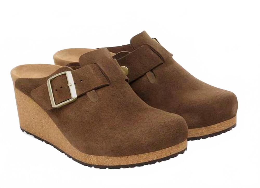 NEW BIRKENSTOCK women's fanny suede leather clog in dark tea